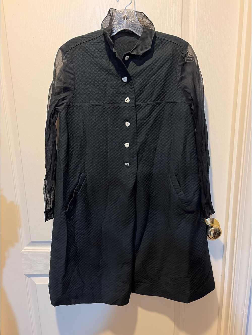 Size 4 Geoffrey Beene Black Vintage Long Coat with Sheer Sleeves